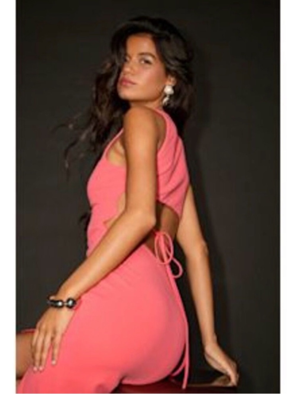 Lulu's Coral Pink Backless Tie-Back Dress